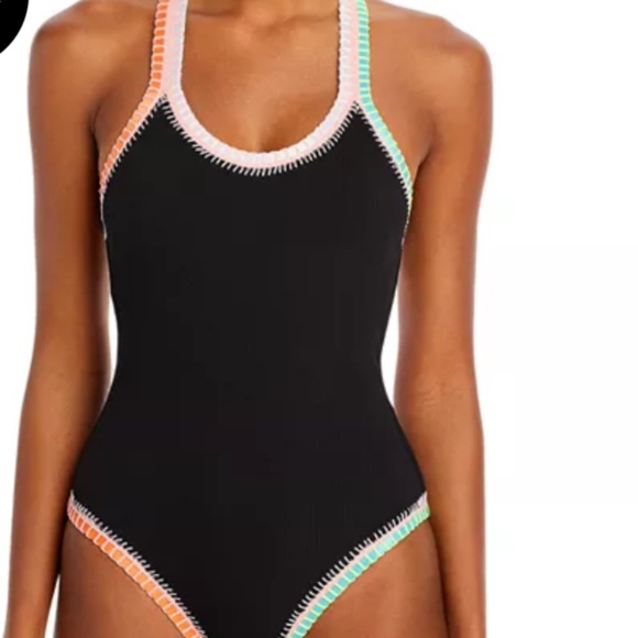 Platinum inspired by Solange Ferrarini Crochet Trim Swimsuit